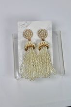 Load image into Gallery viewer, CREAM LUXE BEADED TASSEL EARRINGS - The Lovely Sun

