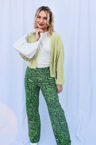 GREEN AVA PATTERN HIGH-WAISTED JEANS - The Lovely Sun