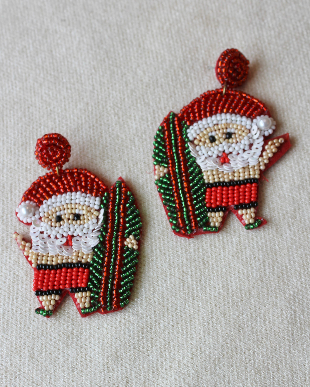 SANTA SURFING BEADED EARRINGS